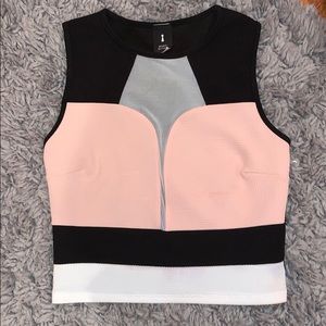 Pink, black and white crop top with mesh